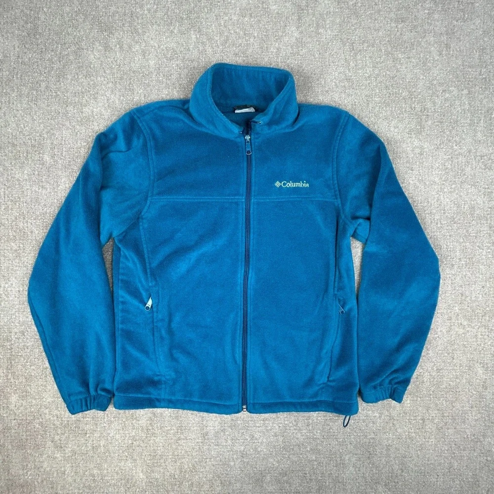 Columbia Mountain Fleece Jacket Mens Medium Blue Logo Mock Neck Full Zip Winter